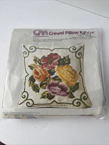 Vtg Columbia-Minerva Erica Wilson Crewel Pillow Kit "Roses" 14"x14" 7694 NEW - Picture 1 of 9