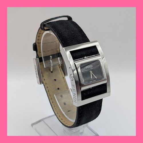 Orologio donna Fendi F5000 quadrato cinturino camoscio nero usatoria batteriata