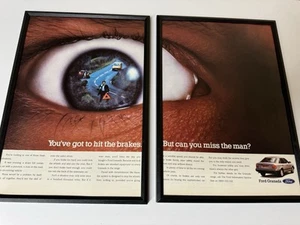 Cartel publicitario original enmarcado de la revista Ford Granada 1988 MK3 hombre arte rupestre de pared - Imagen 1 de 3
