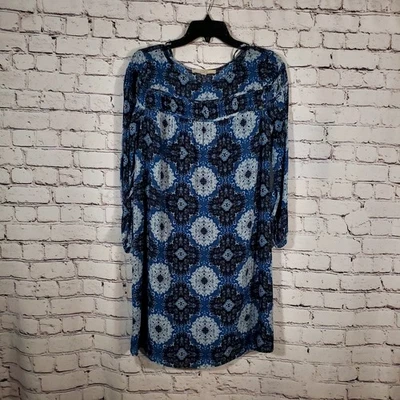Ann Taylor Loft Blue Medallion Print Lined Boho LS Knee Length Dress Size S Date - Image 1 of 4