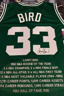 Larry Bird Signed Custom Green Career Stat Celtics Jersey - JSA COA - Image 1 of 4