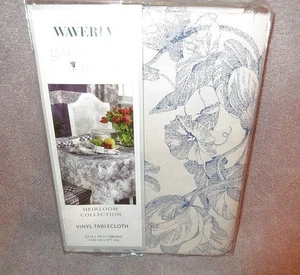 Vtg Waverly Blue Toile Heirloom Collection Vinyl Tablecloth Oblong 52" x 70" NEW - Picture 1 of 10