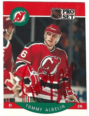 Juego de tarjetas coleccionables Tommy Albelin NY Devils 1990 firmado profesional Foto 1 de 2