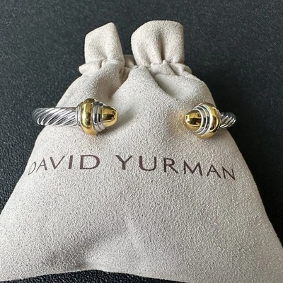 David Yurman 5mm  Classic Cable Bangle 925 Sterling Silver  with 18KT SZ Medium - Image 1 of 4