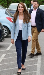 Zara Blazer Womens S Blue Houndstooth Preppy Jacket ASO Kate Middleton Princess - Picture 1 of 11