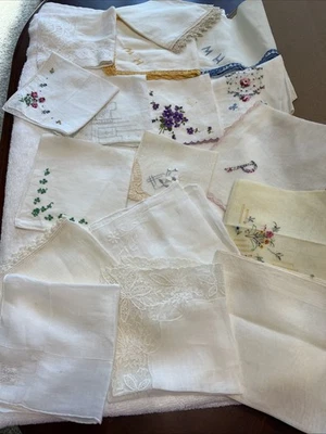 Lot of 17 Old Vintage Hankies. Embroidered Lace Pre Owned See Photos - Image 1 of 4