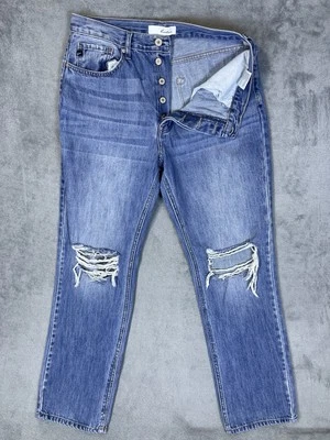 Pantalones de mezclilla KanCan para mujer 11/29 azul Dixon tiro ultra alto años 90 novio botón mosca Foto 1 de 4
