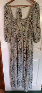 Primark Blue Ivory Floral On/off Shoulder Light Summer Maxi Dress UK 18 Tie back - Picture 1 of 18