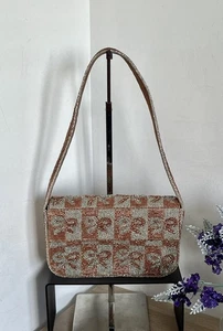 Anthropologie Maeve Fiona Beaded Bow Metallic Bronze Silver Shoulder Bag, Viral - Picture 1 of 22