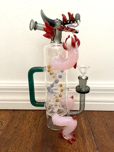 10” Premium Glass Water Pipe Art Dragon Spinning DNA Perc 14mm - Picture 1 of 3