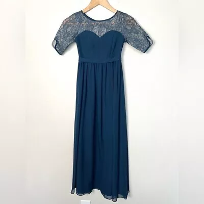 Azazie Briar Rose Junior Dress Size 8 Bridesmaid Formal Event Dusty Blue Lace - Image 1 of 4