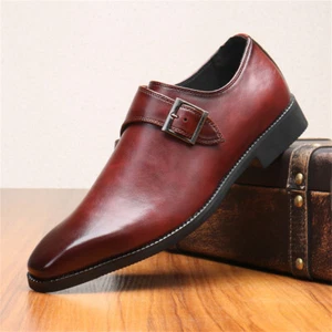 Men's Leather Square Toe Monk Strap Loafers,Classic Slip on Dress Shoes - Picture 1 of 12