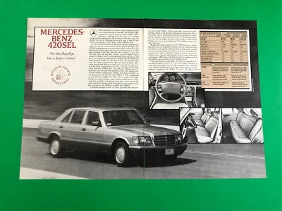 1987 MERCEDES BENZ 420SEL 420 SEL ORIGINAL PRINT AD 3 PAGE ROAD TEST PRINTED - Image 1 of 2