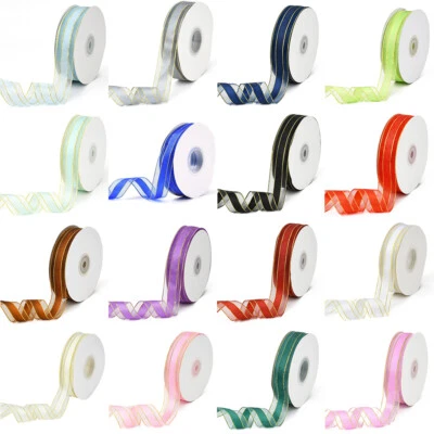 50Yards/Roll 25mmGolden Wired Edge Ribbon Solid Color Organza Ribbons for Party - Image 1 of 3