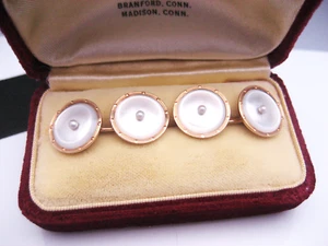 Antique Art Deco LARTER & SONS 14K Gold MOP Mother of Pearl Seed Pearl Cufflinks - Picture 1 of 10