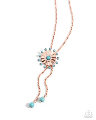 Paparazzi Desert Dalliance - Copper - Opalescent Rhinestones - Turquoise - Neckl - Image 1 of 3