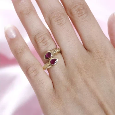 Ruby Bypass Ring in 18K Vermeil Yellow Gold Over Sterling Silver 1.17 Ct. - L - Image 1 of 4