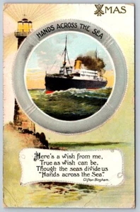 Hands Across The Sea, Steamship, Lighthouse, Vintage BB London Xmas Postcard - Bild 1 von 2