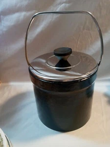 Vintage Ice Bucket Black Vinyl And Silver Chrome - Picture 1 of 5