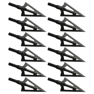 12Pcs 3 Blades 100 Grain Black Widow Stainless Steel Broadhead Bow Arrow Head - Picture 1 of 12