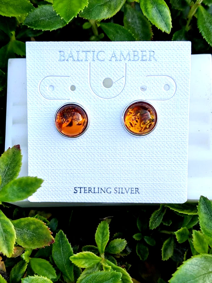 Auténticos pendientes de ámbar báltico natural de 3 cttw plata fricción trasera Foto 1 de 4