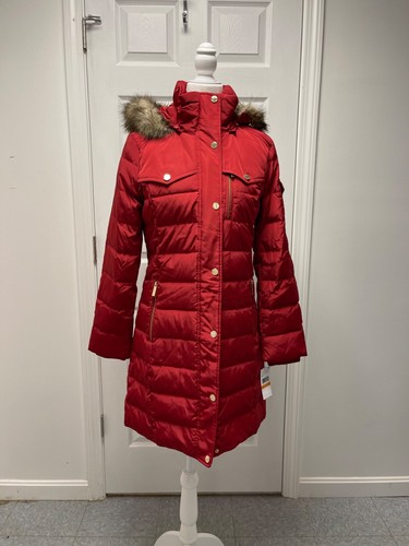 MICHAEL KORS Michael Kor MK Piumino da donna piumino con cappuccio rimovibile in pelliccia sintetica taglia S