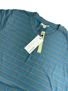 Frank & Oak 100% Bio Baumwolle blau/rot/orange gestreift Kurzarm T-Shirt L - Bild 1 von 6
