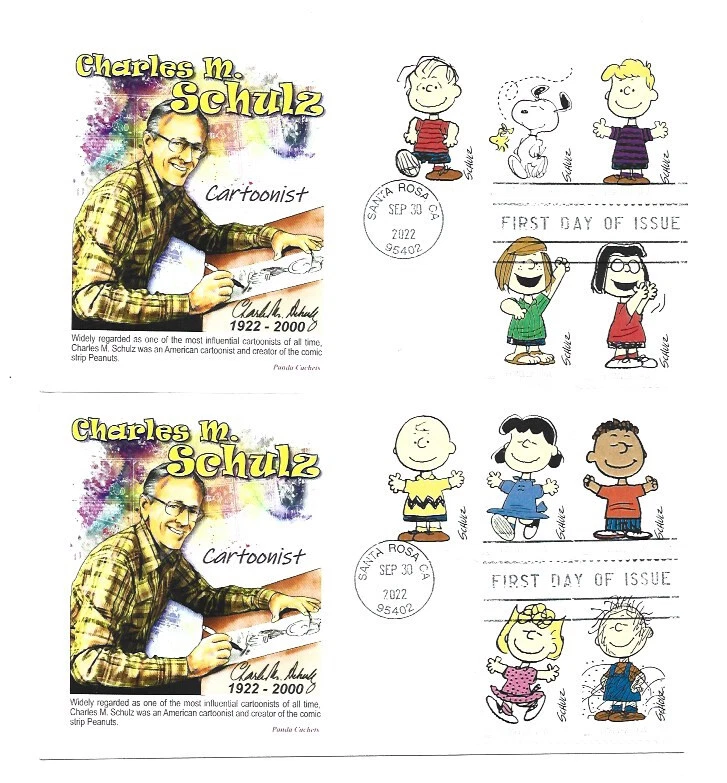 5726 Charles M Schultz set of 10 on two Panda Cachets FDCs - Image 1 of 1