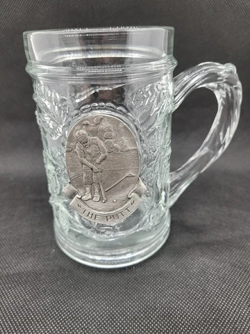 Beer Stein Glass With "THE PUTT" Label Made Of Pewter Cover