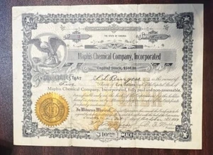 MAPHIS CHEMICAL COMPANY, INC 1909 CERTIFICADO DE STOCK #2 STRASBURG, VIRGINIA - Imagen 1 de 10