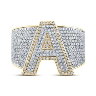 10kt Two-tone Gold Mens Round Diamond Initial A Letter Ring 1-1/4 Cttw Size 10 - Image 1 of 4