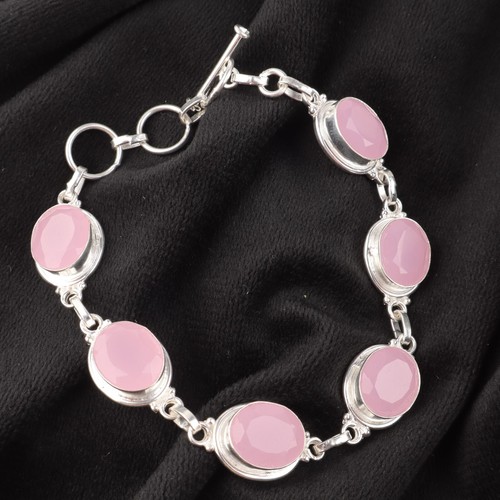 VALENTINO Braccialetto gioielli fatto a mano argento sterling 925 pietra preziosa calcedonio rosa regalo per