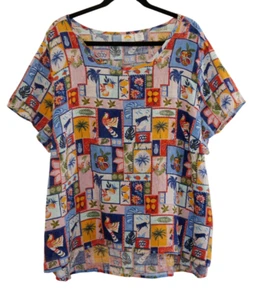 C&C California Damen Leinen Tunika Oberteil 2X Tropical Caribe Bunt Kurzarm - Bild 1 von 9