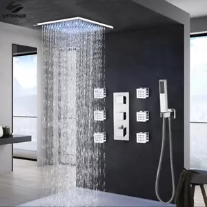 Rubinetto doccia a pioggia cromato 16" LED set combinato valvola termostatica getti massaggio - Foto 1 di 9