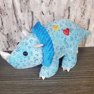 Hug Fun Blue Triceratops Dinosaur Metallic Dino Plush w/ Hearts Yellow Belly EUC - Picture 1 of 7