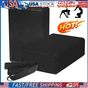 2pcs Yoga Blocks EVA Foam Exercise Brick + Yoga Strap for Gym Stretch Fitness - Picture 1 of 11