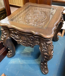 Wood Side/End Table with Glass Top - Picture 1 of 10
