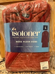 Isotoner Mens Plush  Robe  Collar Spa Robe Red Maroon Large Size L-Gift? - Picture 1 of 3
