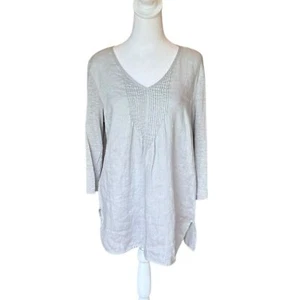 J Jill Love Linen 100 Percent Linen Top V Neck 3 Quarter Sleeve Women Med Grey - Picture 1 of 9