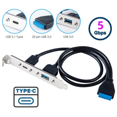CY USB3.0 Motherboard 19/20Pin 5Gbps to Dual Ports USB3.0 Type-A /Type-C Cable - Image 1 of 4