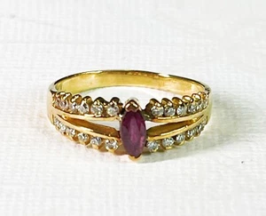 Vintage Ring 18 Karat Gelbgold, lila Saphir & Diamant Größe 8,25 - Bild 1 von 8