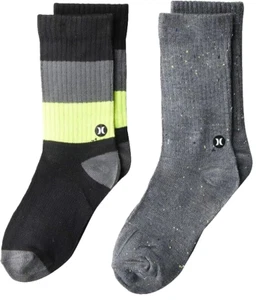 Hurley Kids 2 Pk Multicolor Crew Polyester Cushion Stripe Logo Sock Set S 3Y-5Y - Picture 1 of 4
