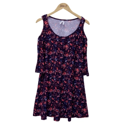 MUDD Red Floral Cold Shoulder Sleeve Mini Dress Size M Scoop Neck Layered Casual Foto 1 de 4