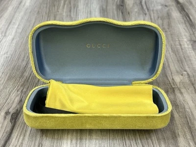 Auténtico estuche para gafas de sol GUCCI terciopelo clamshell amarillo con tela de lujo Foto 1 de 4