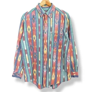 Camicia vintage anni 90 a righe con bottoni Southwestern DIFETTI uomo taglia grande cotone - Foto 1 di 15