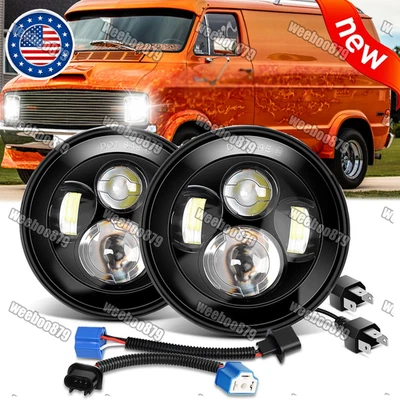 2x Faros LED redondos de 7" alto-bajo para Dodge B100 B200 B300 1975 1976 1977 1978 Foto 1 de 4