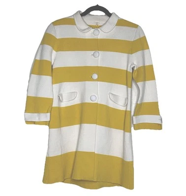 J. Crew Factory Women's M Cotton Knit Cardigan Sweater Coat Yellow Ivory Stripe - Image 1 of 4