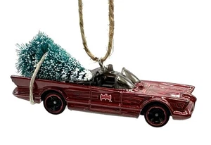 🎄Hot Wheels Batman TV Batmobile (red) Handmade Christmas Ornament w/Mini Tree - Picture 1 of 3