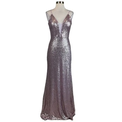 Vestido formal feminino AQUA tamanho 4 roxo lantejoulas sem mangas longo vestido de noite - Imagem 1 de 4