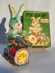 Blechspielzeug 50er Jahre ALPEN - Japan Bat.op. PETER THE JOLLY DRUMING BUNNY im Original. box. - Bild 1 von 19